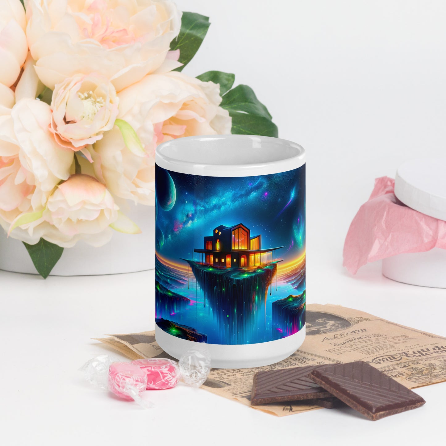 Cosmic Sanctuary: Interstellar Abode Amidst Nebulae - Mug Wrap v3 - 15oz