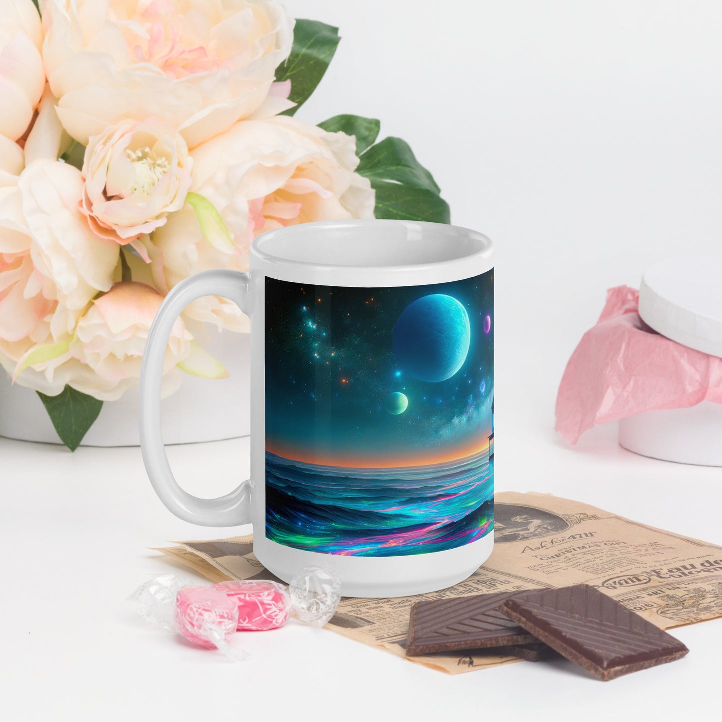 Cosmic Sanctuary: Interstellar Abode Amidst Nebulae - Mug Wrap v1 - 15oz