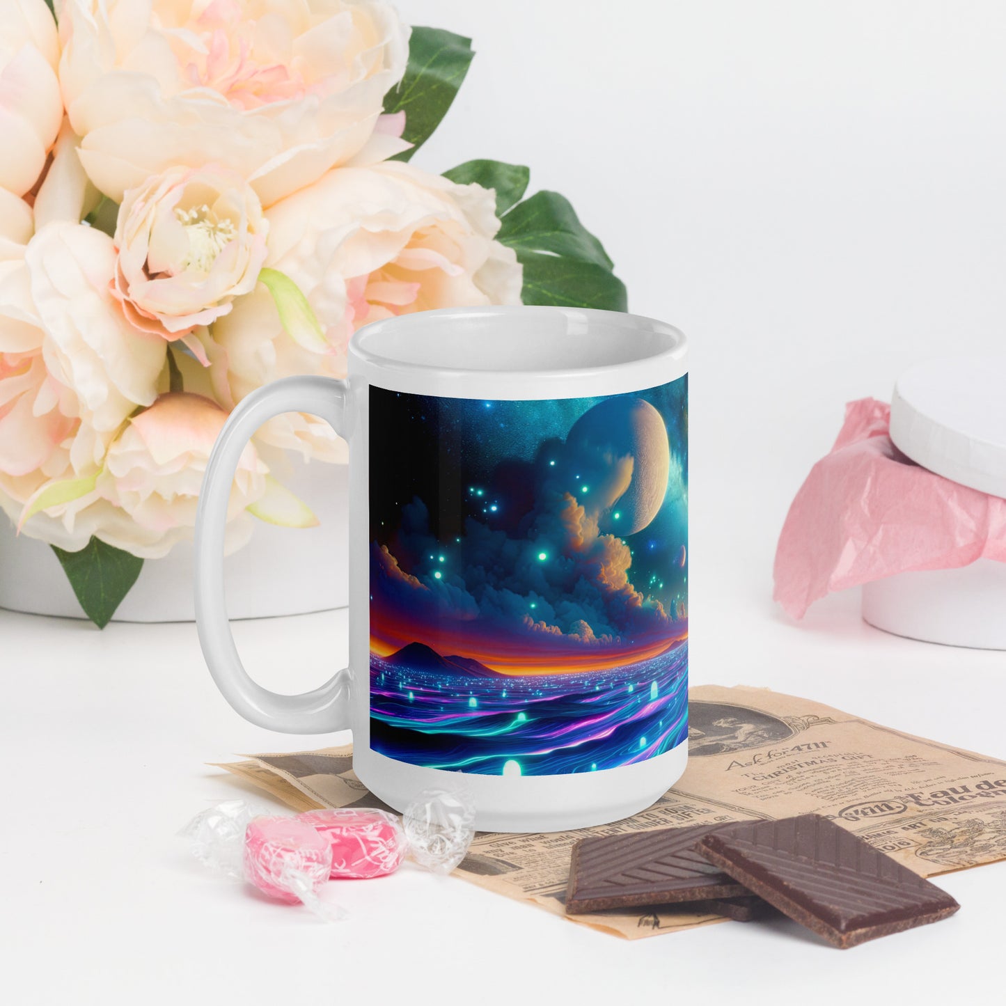 Cosmic Sanctuary: Interstellar Abode Amidst Nebulae - Mug Wrap v2 - 15oz