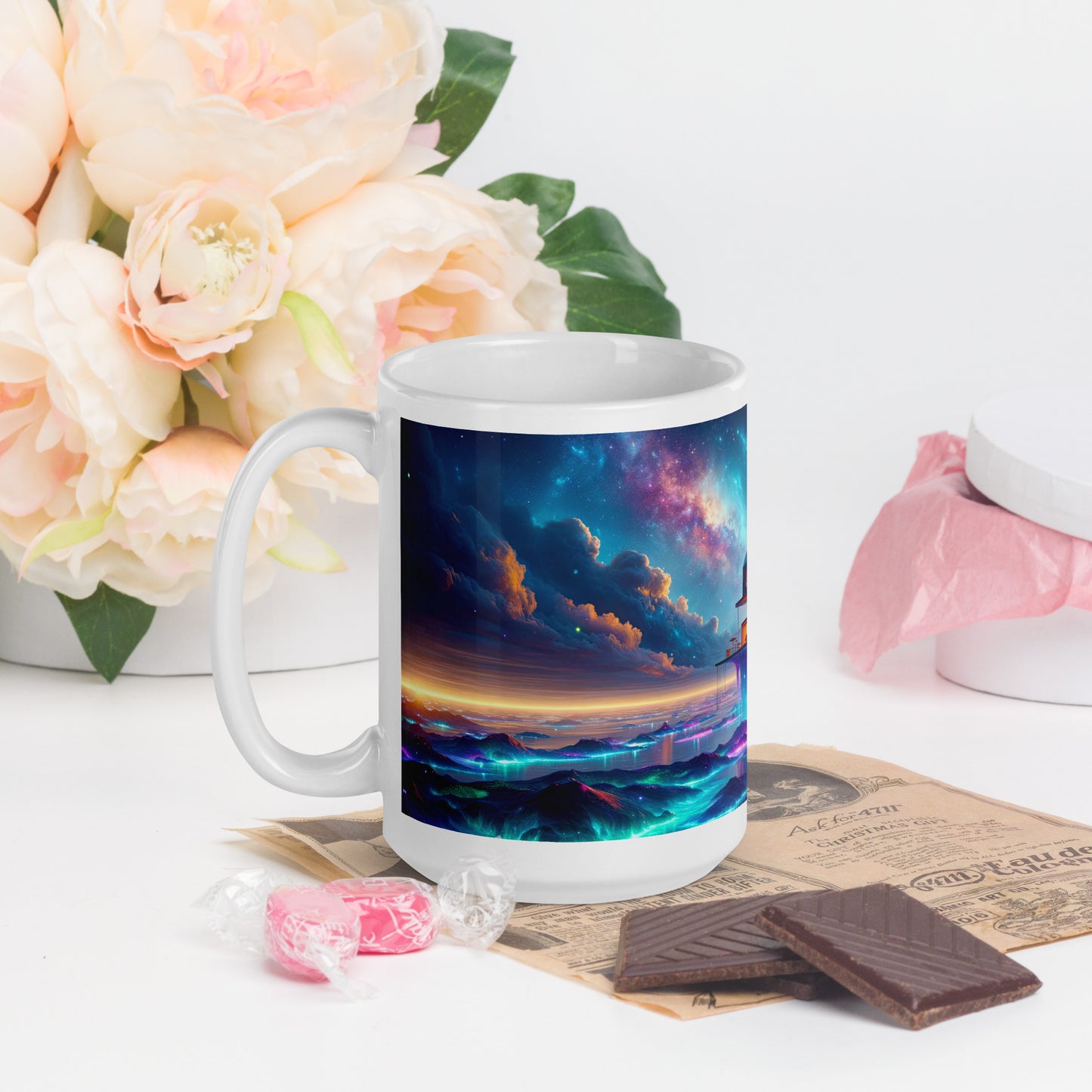 Cosmic Sanctuary: Interstellar Abode Amidst Nebulae - Mug Wrap v4 - 15oz