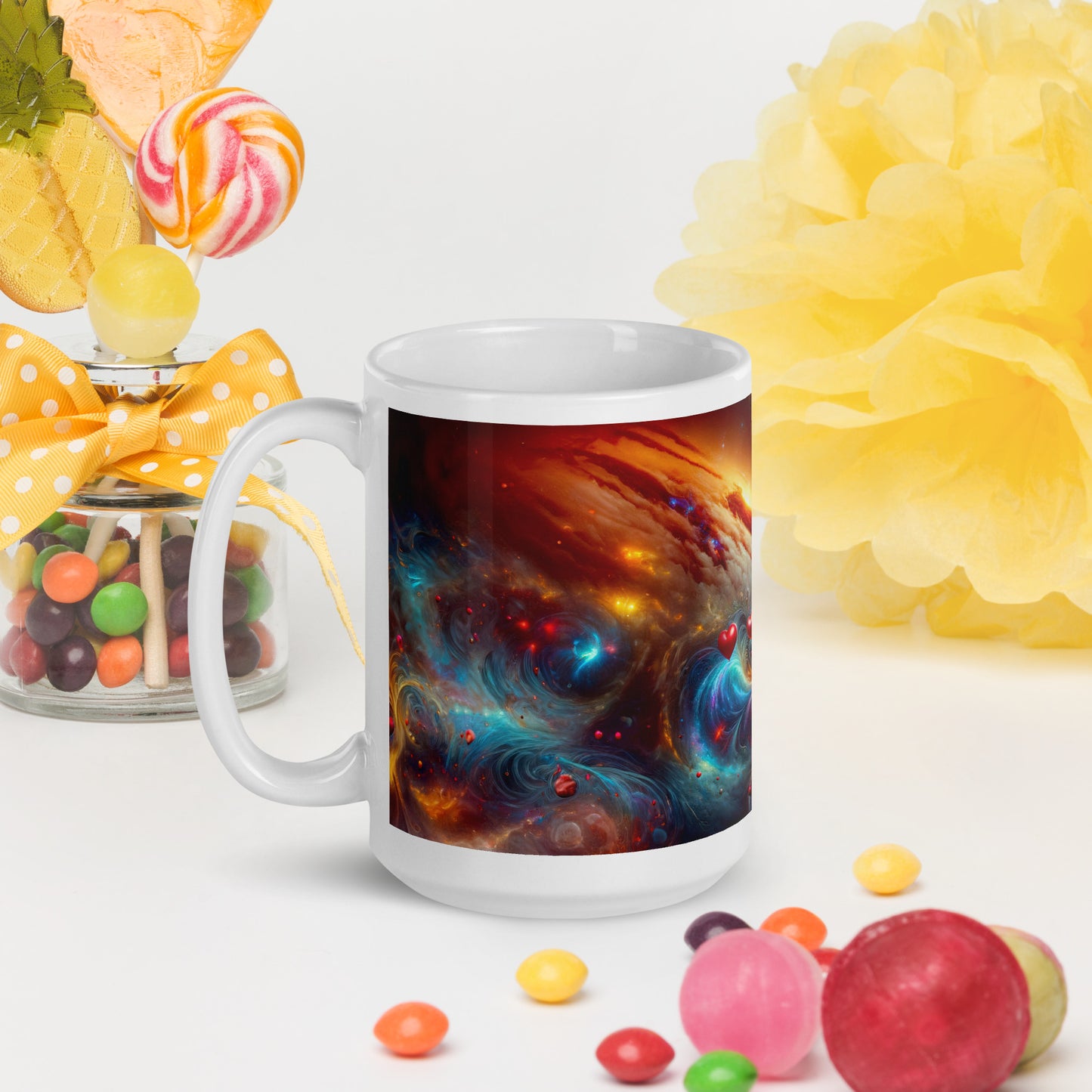 Universe's Love Blossom: African Beauty and Space Floral Fusion – Mug Wrap v4 -15oz