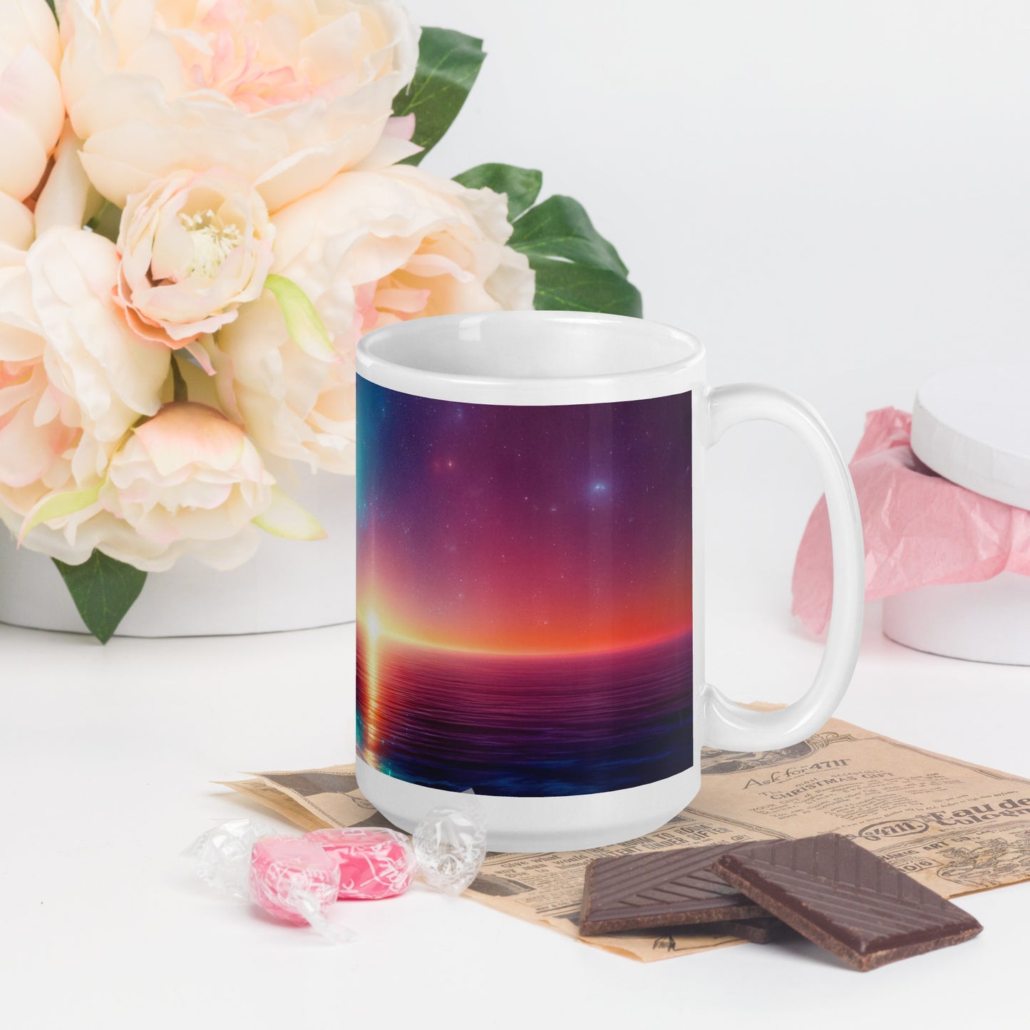 Serene Alien Beach v1 Mug Wrap 15oz - Unique Space-Themed Artistic Mugs