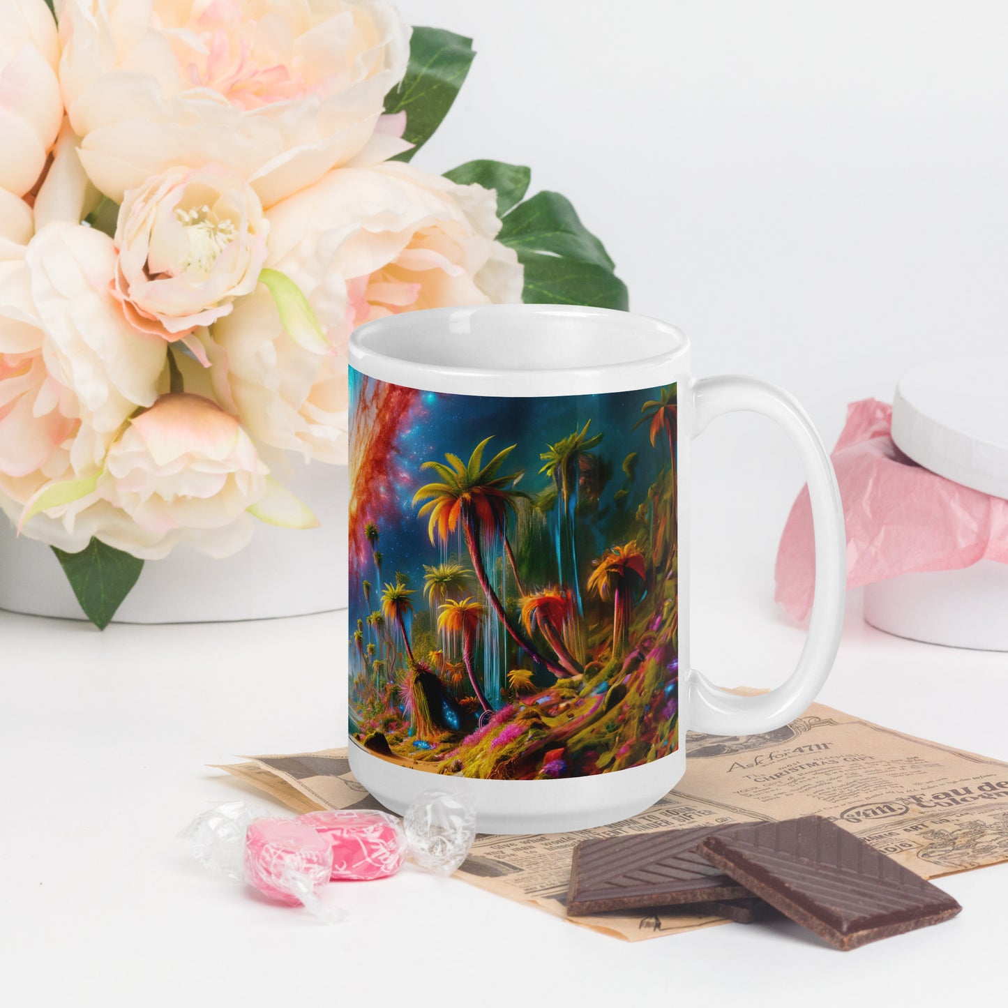 Serene Alien Beach v2 Mug Wrap 15oz - Unique Space-Themed Artistic Mugs