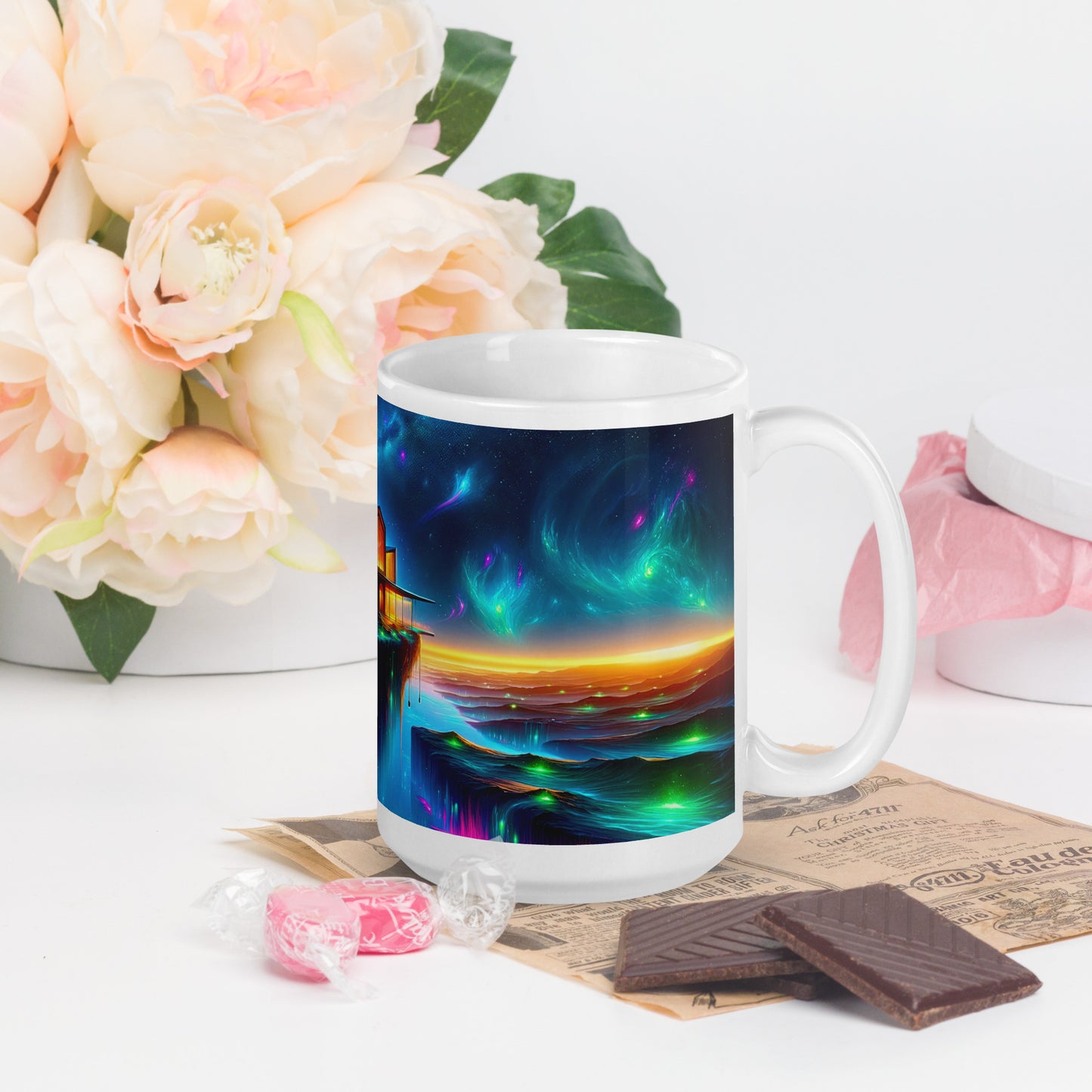 Cosmic Sanctuary: Interstellar Abode Amidst Nebulae - Mug Wrap v3 - 15oz