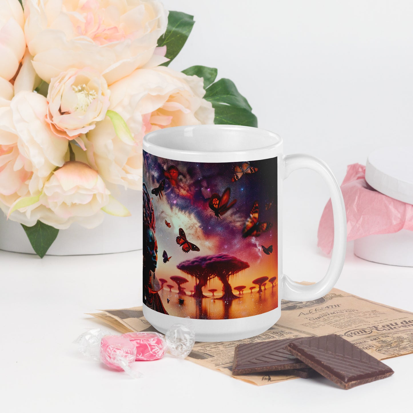 Mystic Moth Empress Mug: Sip in the Essence of Fantasy - v4 - 15oz