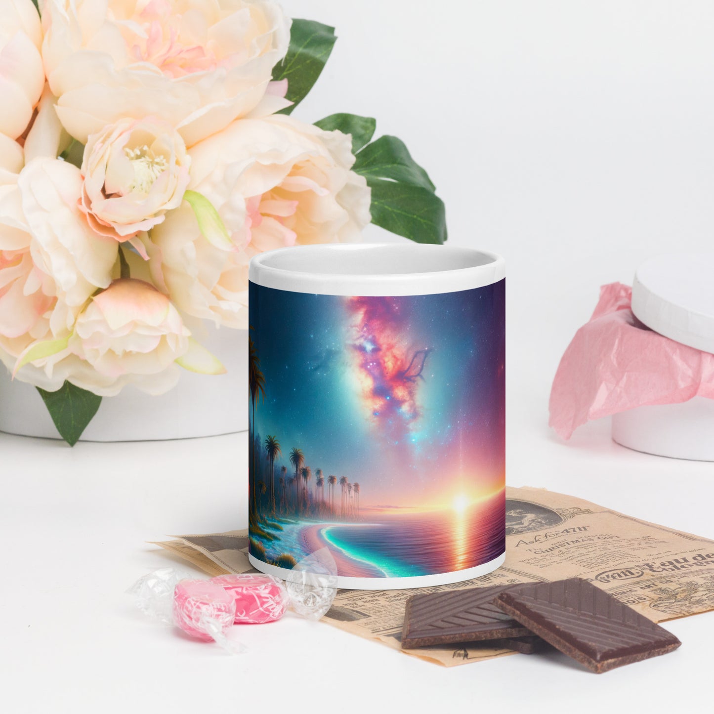 Serene Alien Beach v1 Mug Wrap 20oz - Unique Space-Themed Artistic Mugs