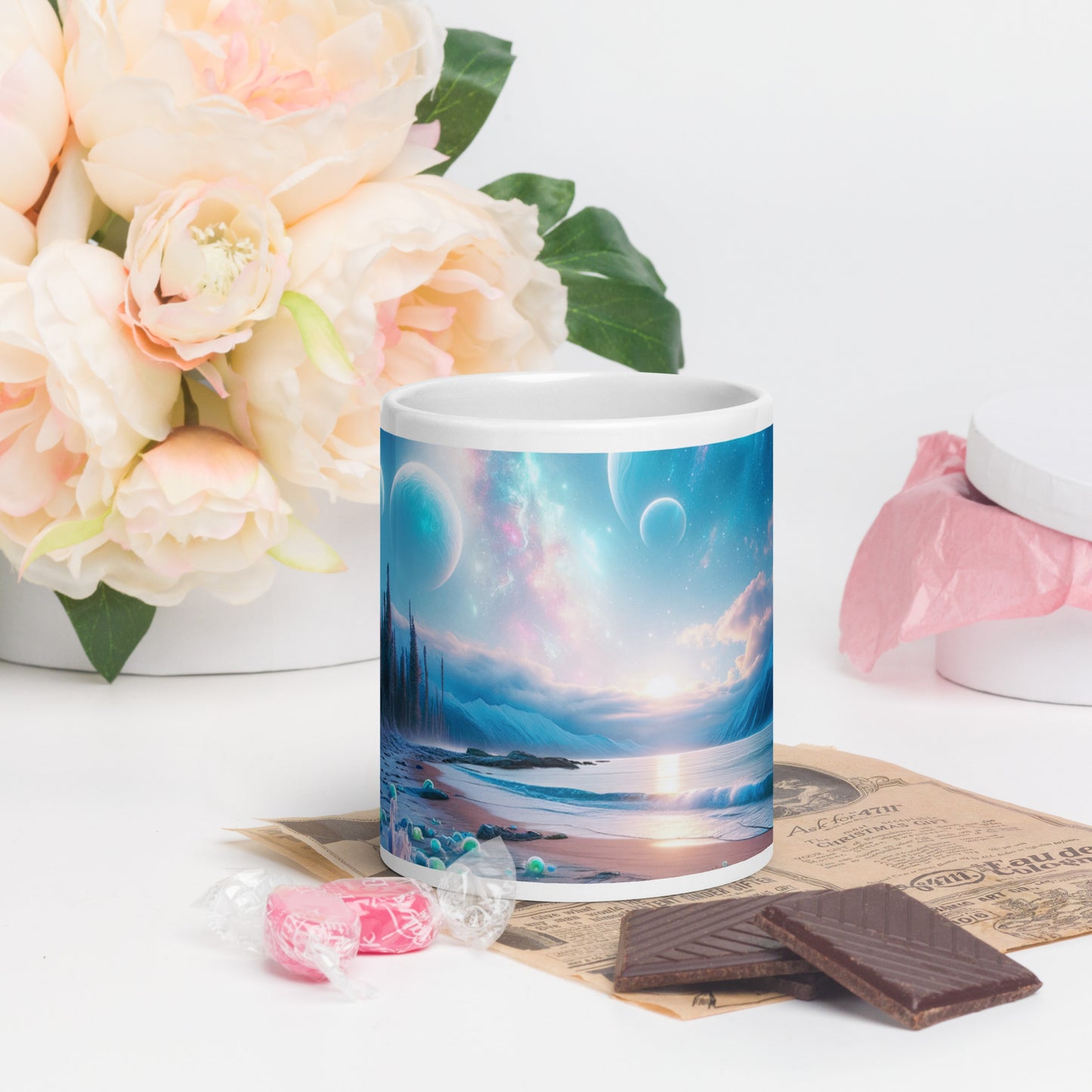 Serene Alien Beach v3 Mug Wrap 20oz - Unique Space-Themed Artistic Mugs