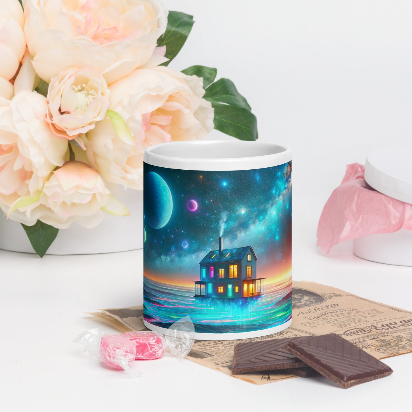 Cosmic Sanctuary: Interstellar Abode Amidst Nebulae - Mug Wrap v1 - 20oz