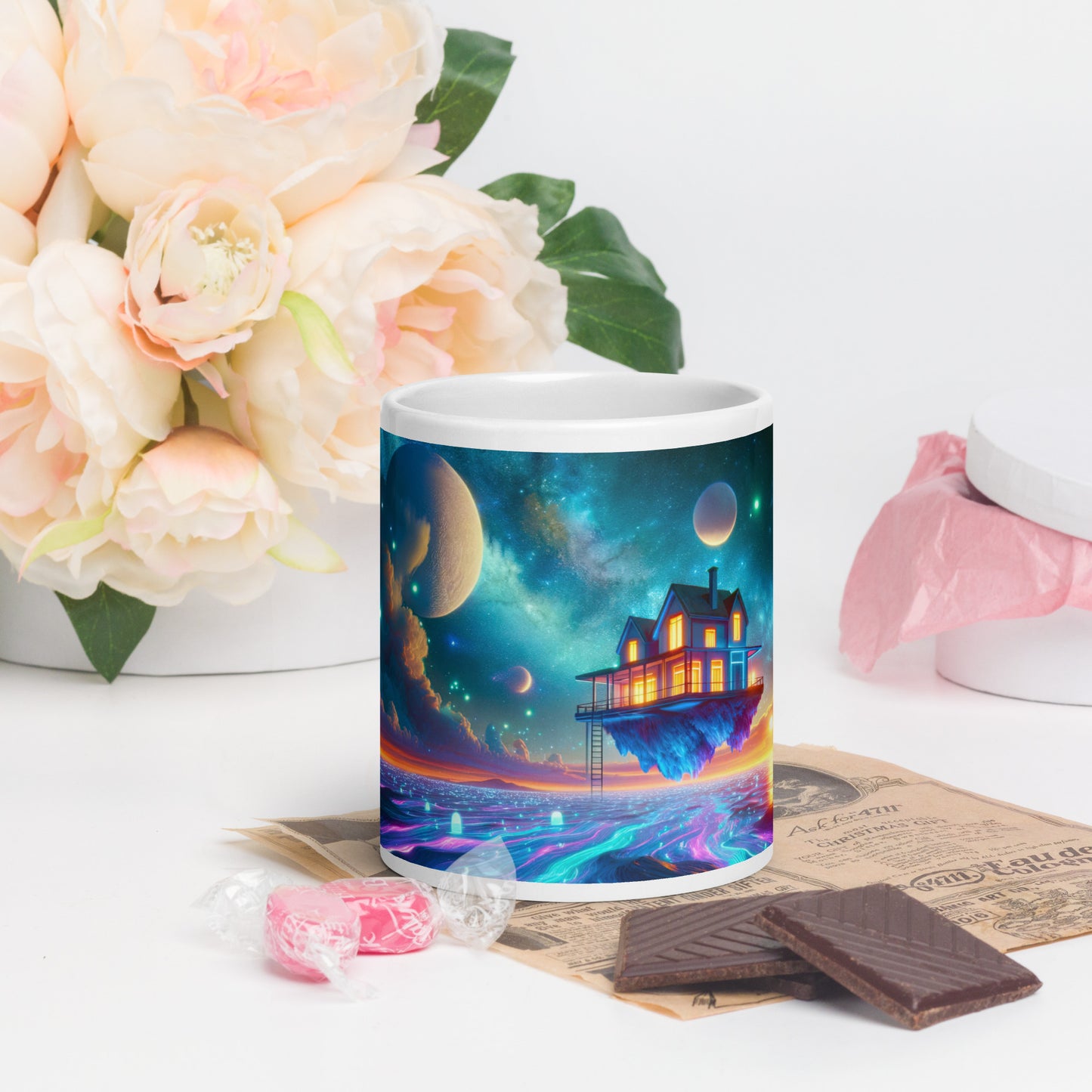 Cosmic Sanctuary: Interstellar Abode Amidst Nebulae - Mug Wrap v2 - 20oz