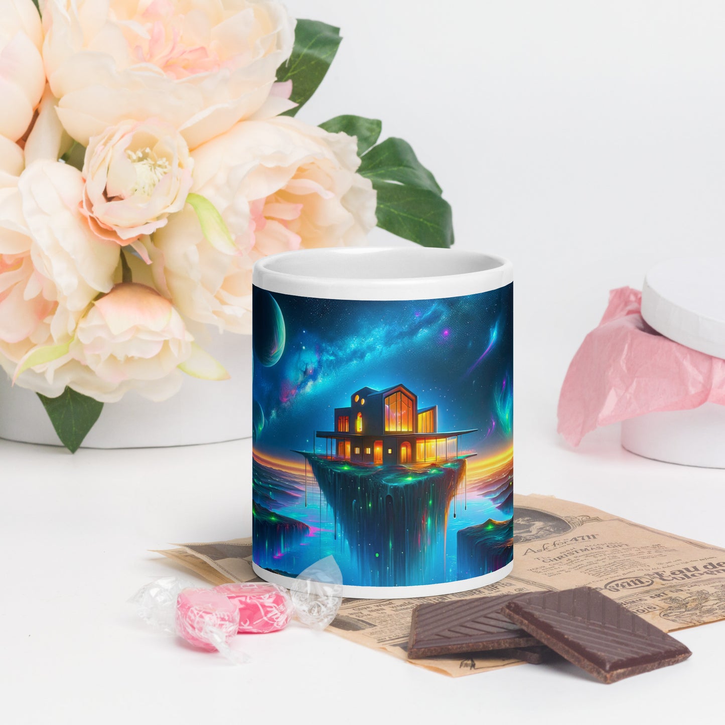 Cosmic Sanctuary: Interstellar Abode Amidst Nebulae - Mug Wrap v3 - 20oz