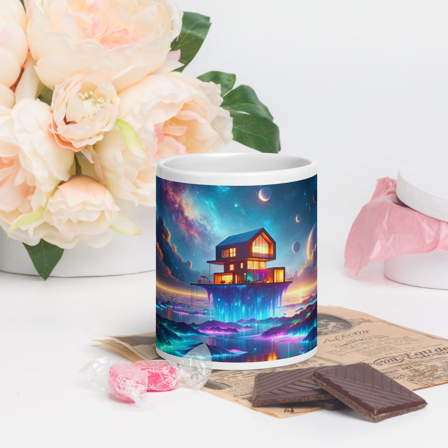 Cosmic Sanctuary: Interstellar Abode Amidst Nebulae - Mug Wrap v4 - 20oz