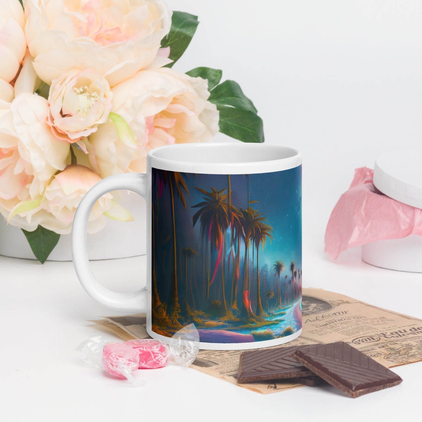 Serene Alien Beach v1 Mug Wrap 20oz - Unique Space-Themed Artistic Mugs