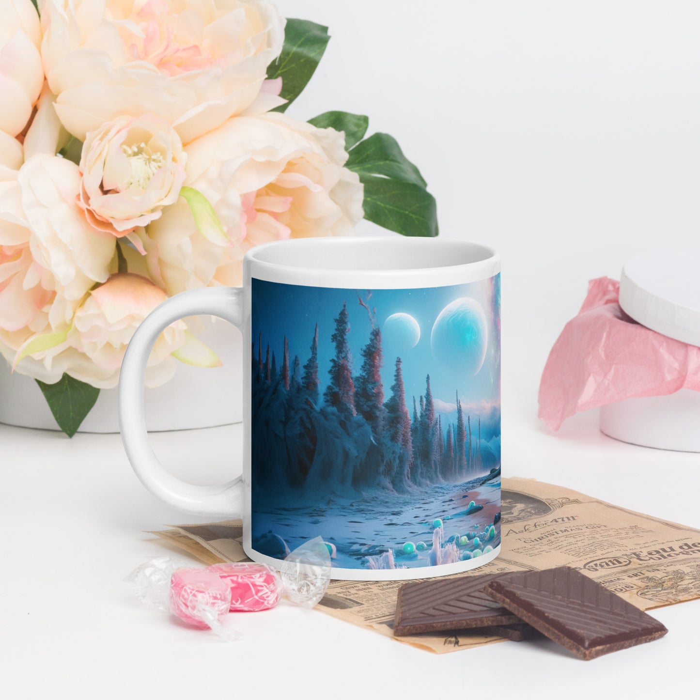 Serene Alien Beach v3 Mug Wrap 20oz - Unique Space-Themed Artistic Mugs