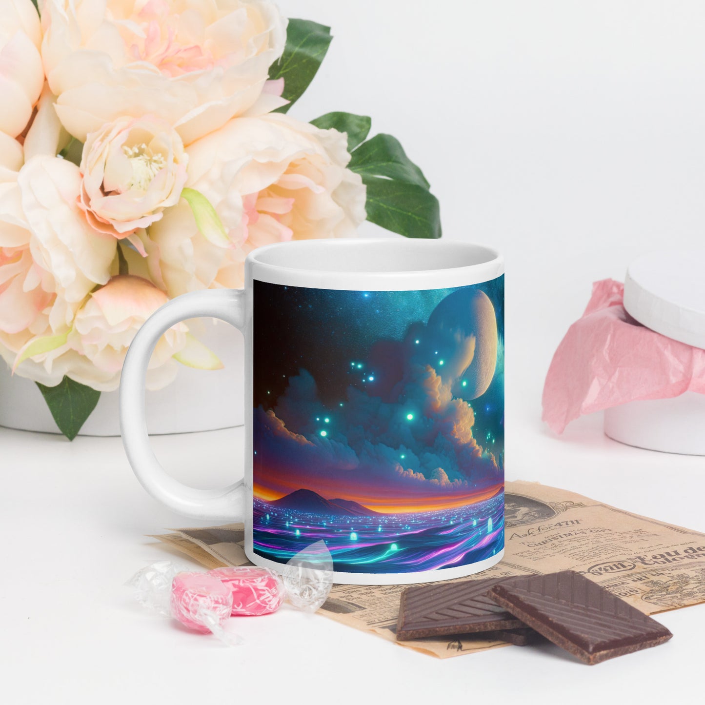 Cosmic Sanctuary: Interstellar Abode Amidst Nebulae - Mug Wrap v2 - 20oz