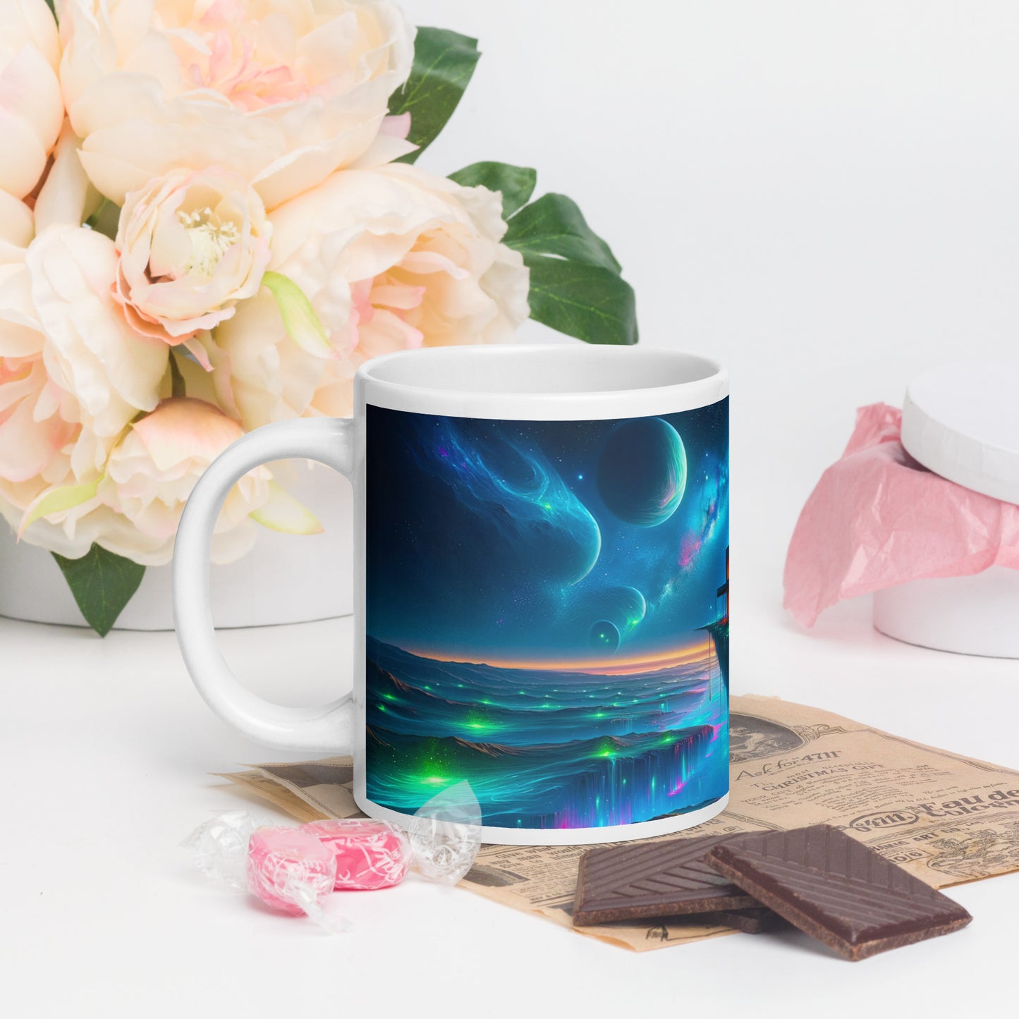 Cosmic Sanctuary: Interstellar Abode Amidst Nebulae - Mug Wrap v3 - 20oz