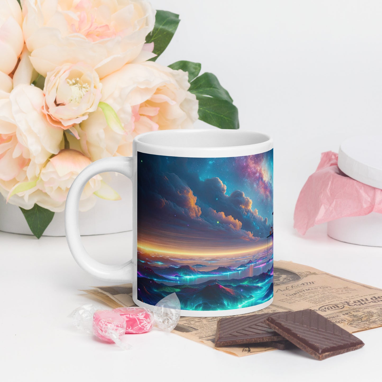 Cosmic Sanctuary: Interstellar Abode Amidst Nebulae - Mug Wrap v4 - 20oz