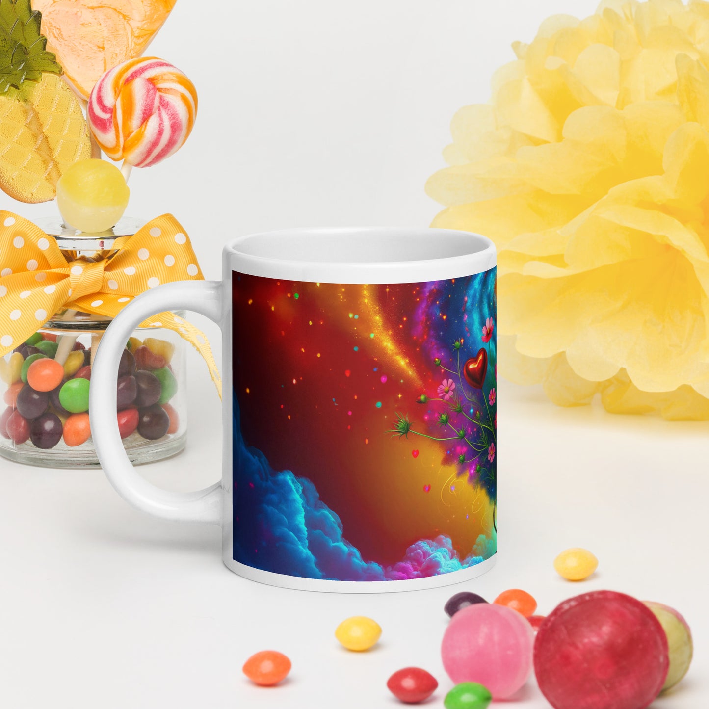 Universe's Love Blossom: African Beauty and Space Floral Fusion – Mug Wrap v1 -20oz