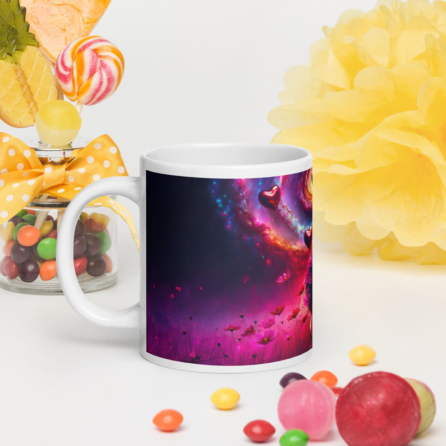 Universe's Love Blossom: African Beauty and Space Floral Fusion – Mug Wrap v2 -20oz