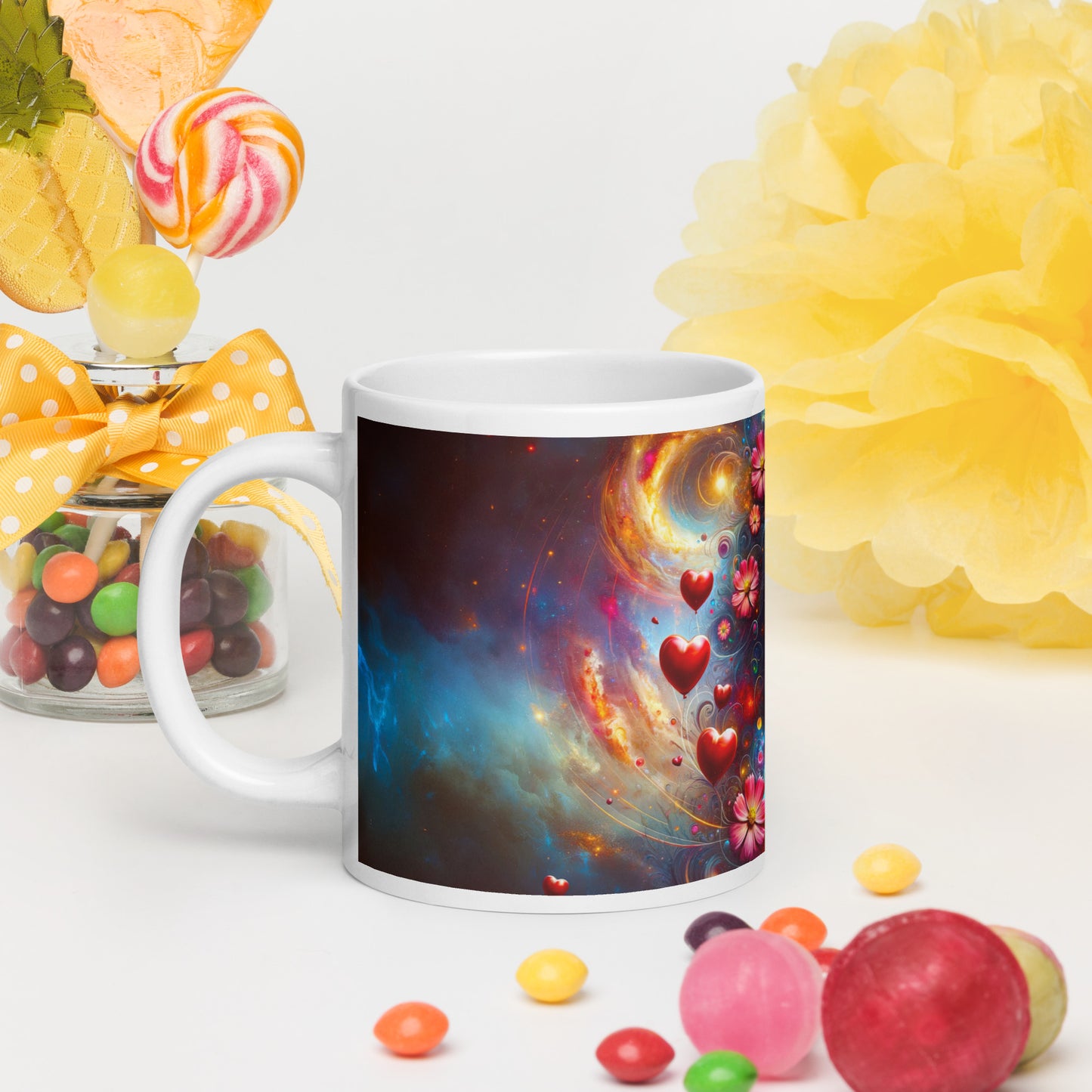 Universe's Love Blossom: African Beauty and Space Floral Fusion – Mug Wrap v3 -20oz