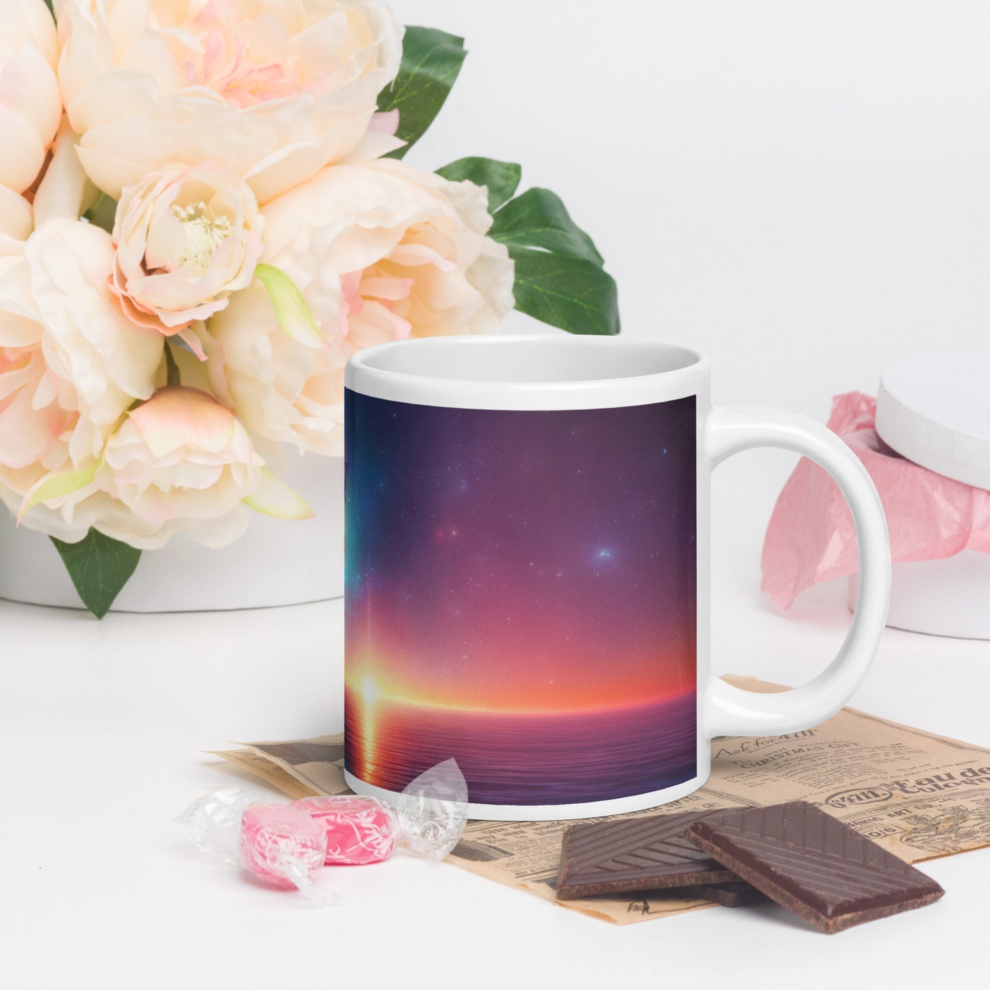 Serene Alien Beach v1 Mug Wrap 20oz - Unique Space-Themed Artistic Mugs