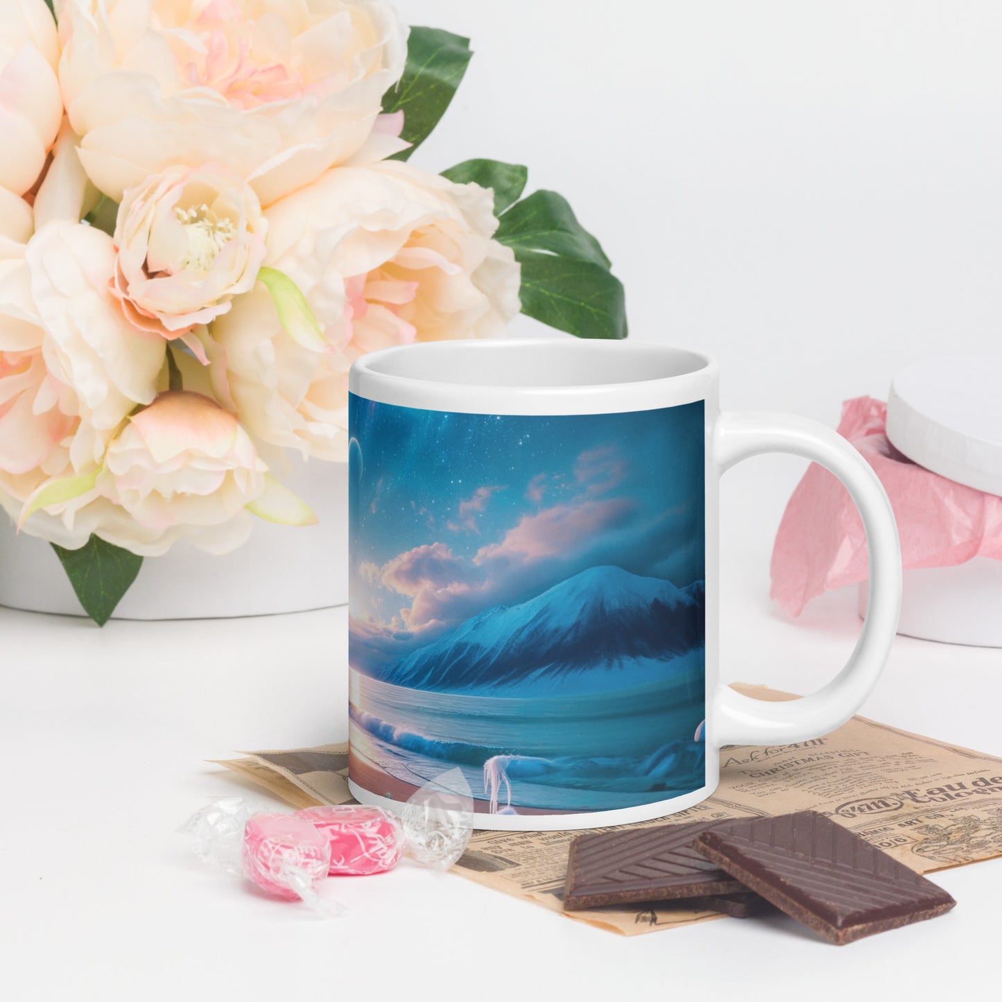 Serene Alien Beach v3 Mug Wrap 20oz - Unique Space-Themed Artistic Mugs