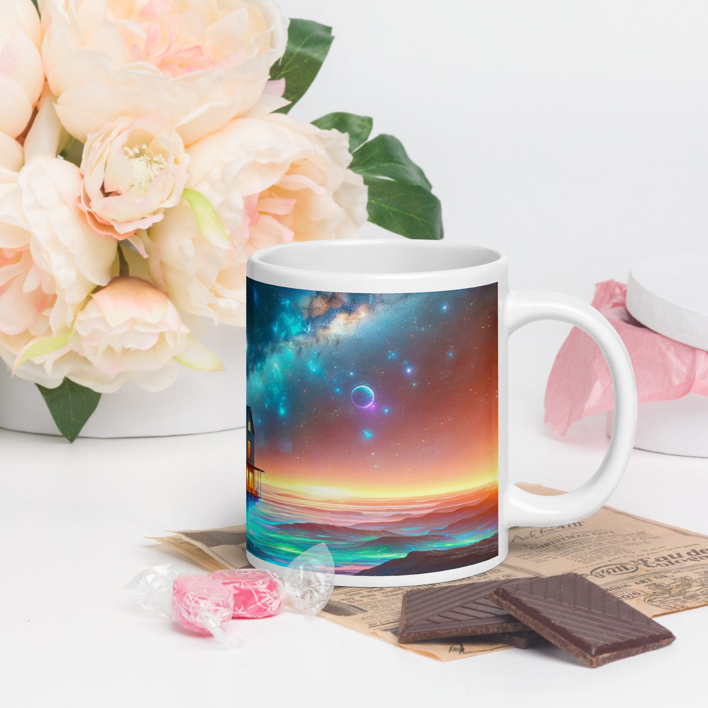 Cosmic Sanctuary: Interstellar Abode Amidst Nebulae - Mug Wrap v1 - 20oz