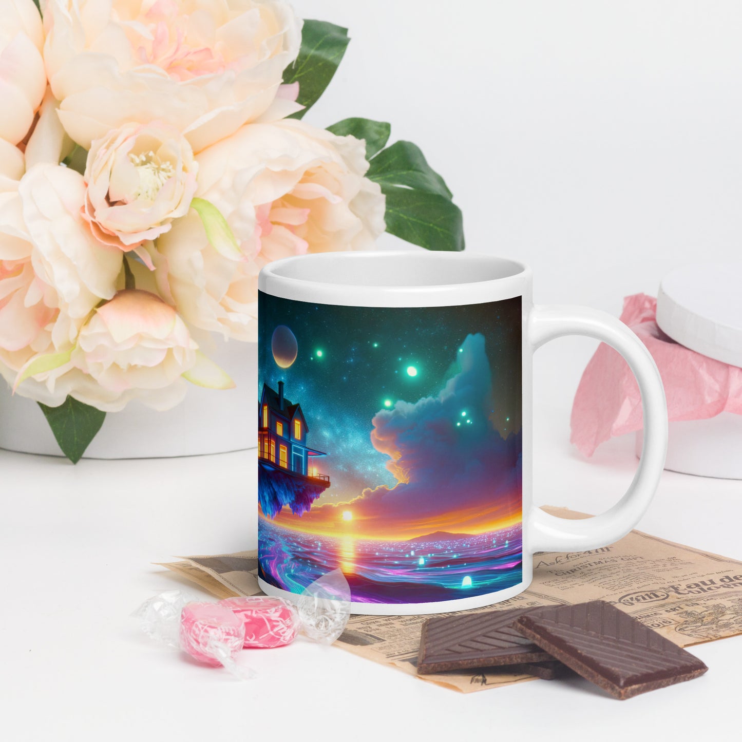 Cosmic Sanctuary: Interstellar Abode Amidst Nebulae - Mug Wrap v2 - 20oz