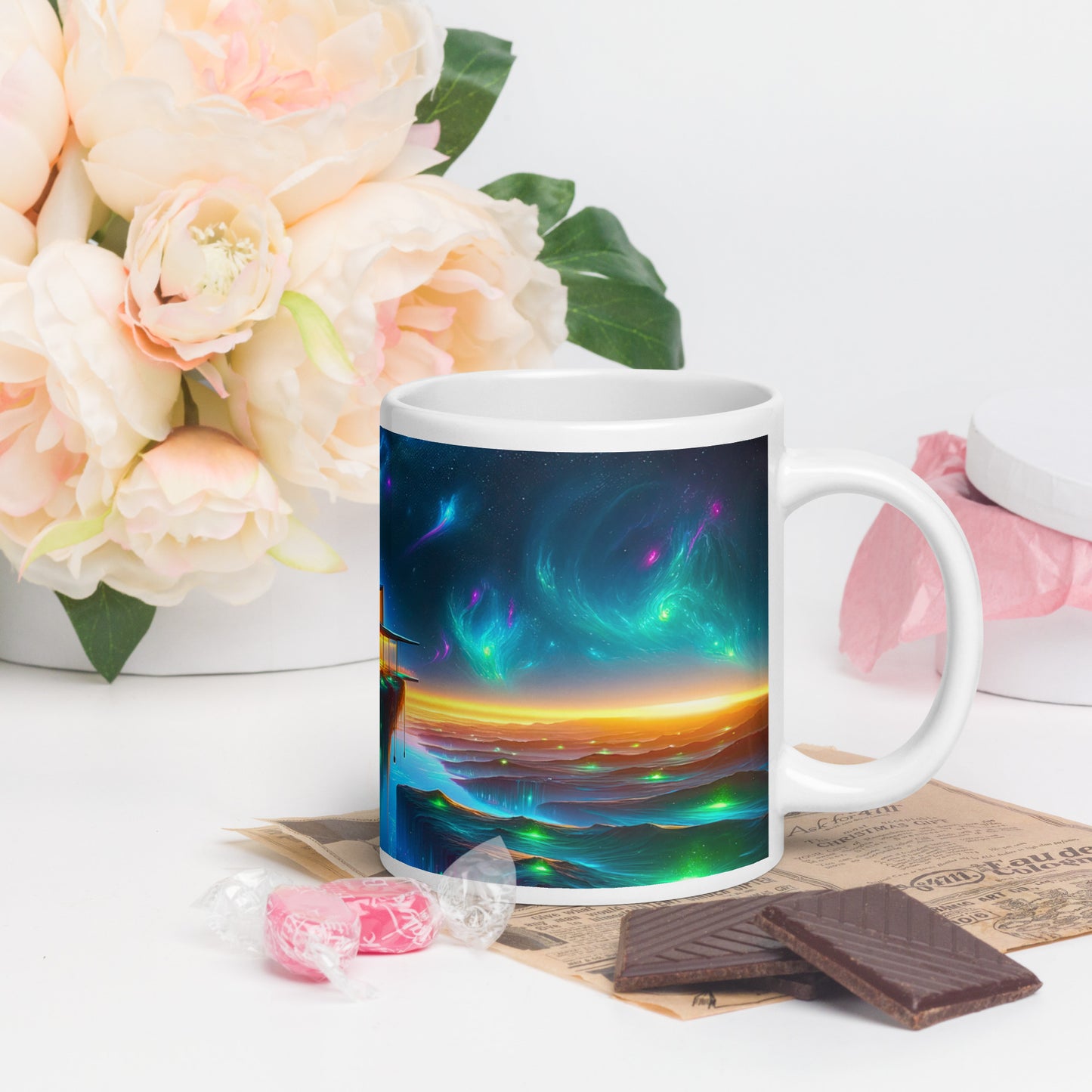 Cosmic Sanctuary: Interstellar Abode Amidst Nebulae - Mug Wrap v3 - 20oz