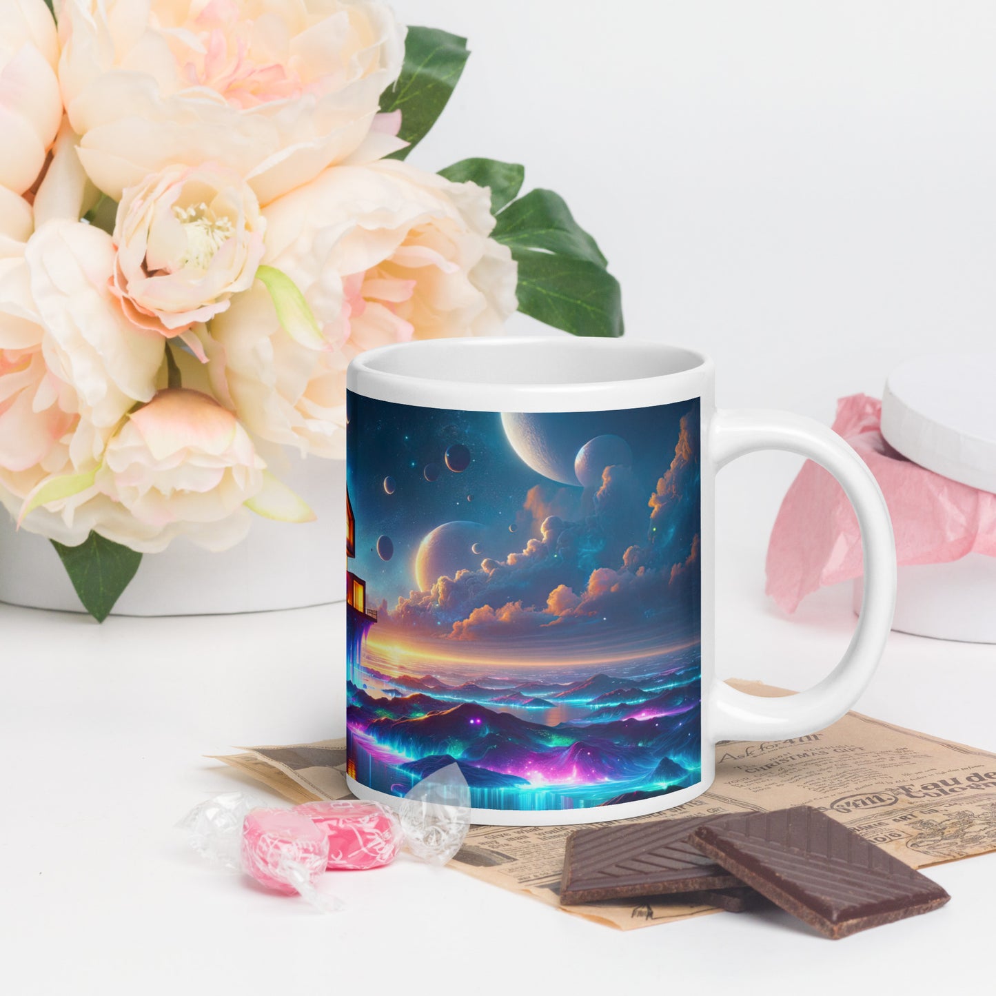 Cosmic Sanctuary: Interstellar Abode Amidst Nebulae - Mug Wrap v4 - 20oz