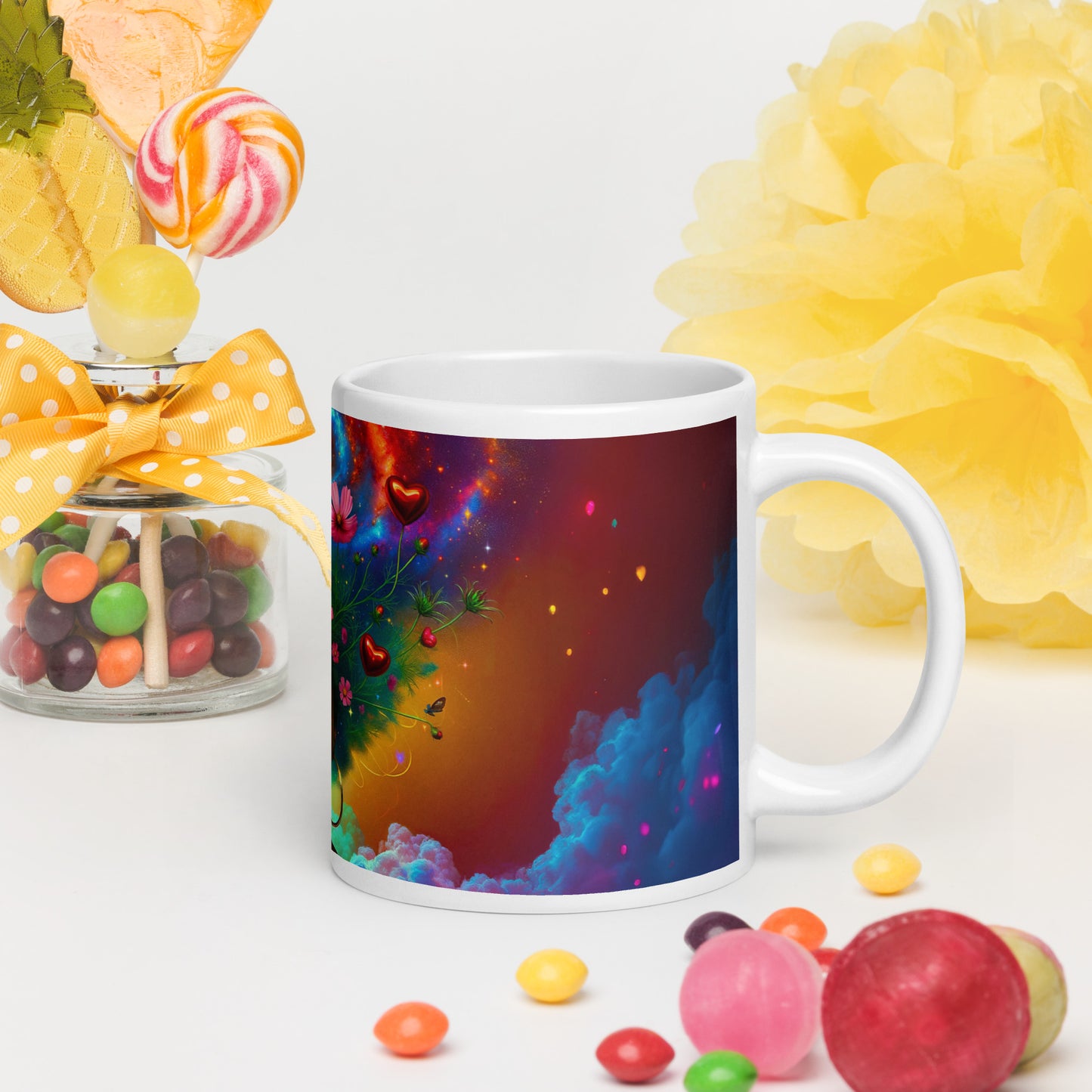 Universe's Love Blossom: African Beauty and Space Floral Fusion – Mug Wrap v1 -20oz