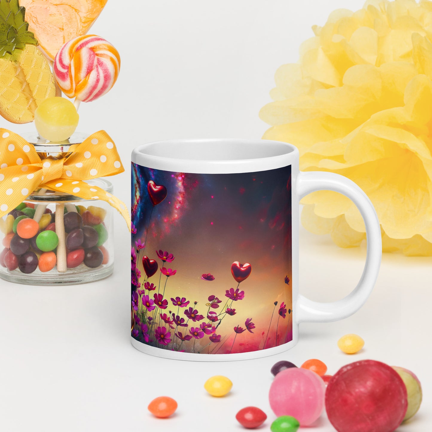 Universe's Love Blossom: African Beauty and Space Floral Fusion – Mug Wrap v2 -20oz