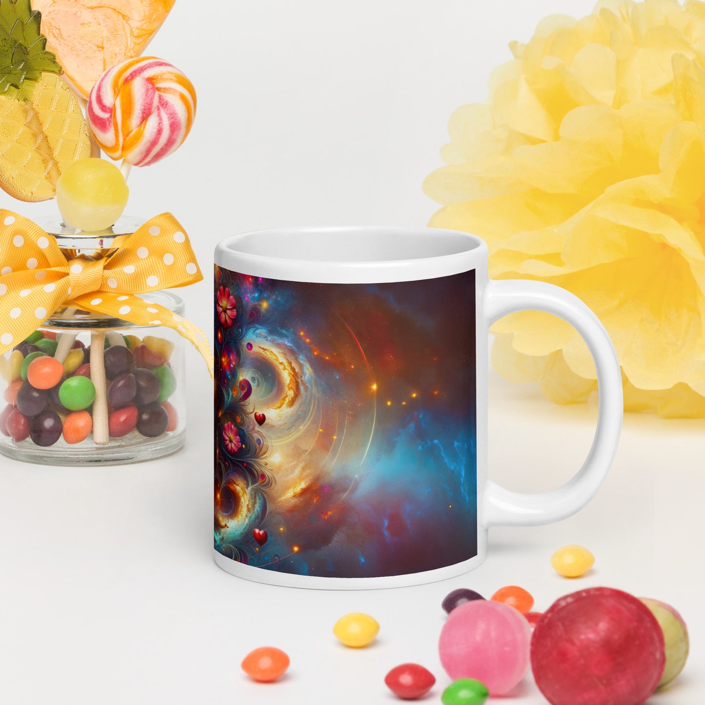 Universe's Love Blossom: African Beauty and Space Floral Fusion – Mug Wrap v3 -20oz