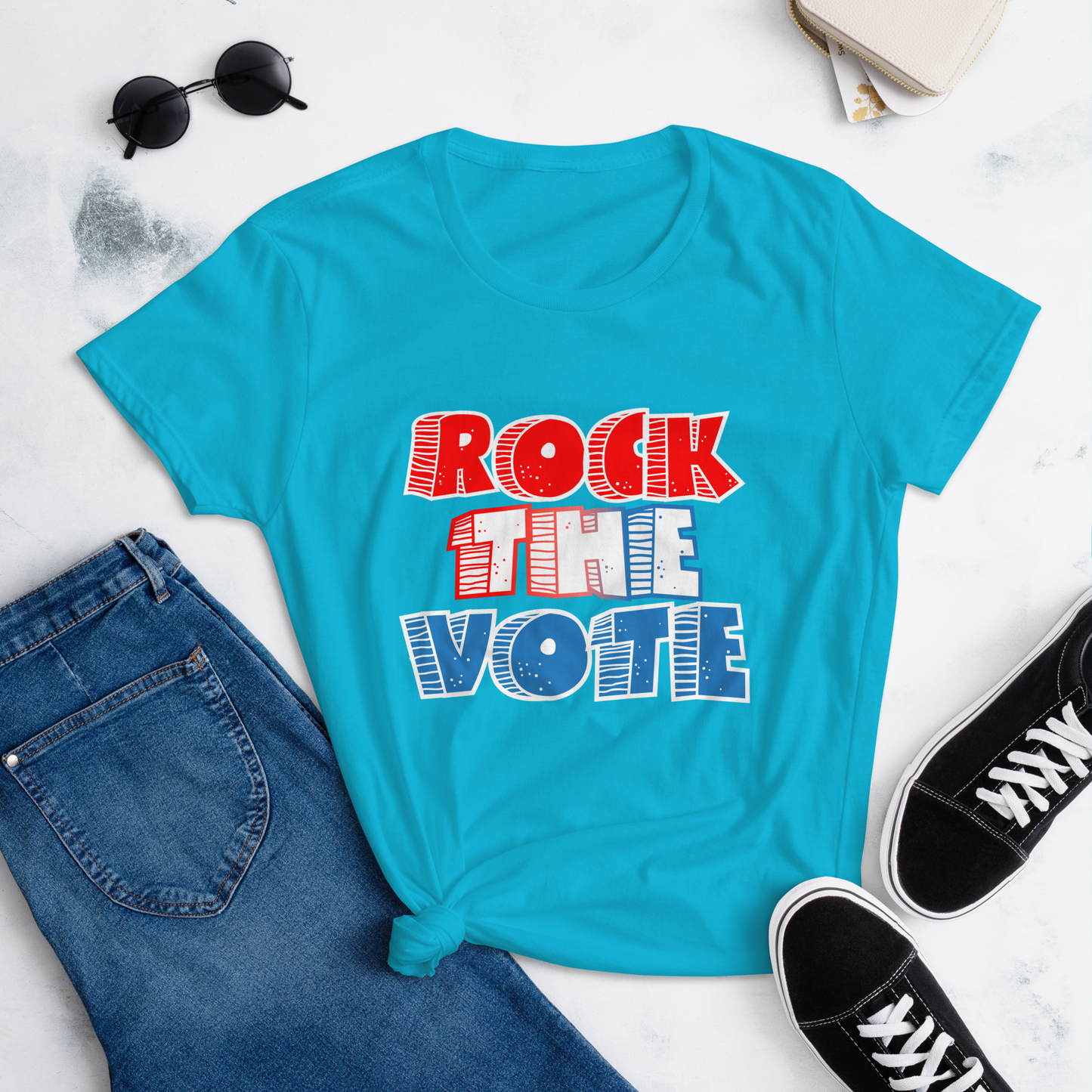 Rock The Vote T-Shirt –GenX Inspired Election Apparel - Women’s Gildan 880 – White Outline