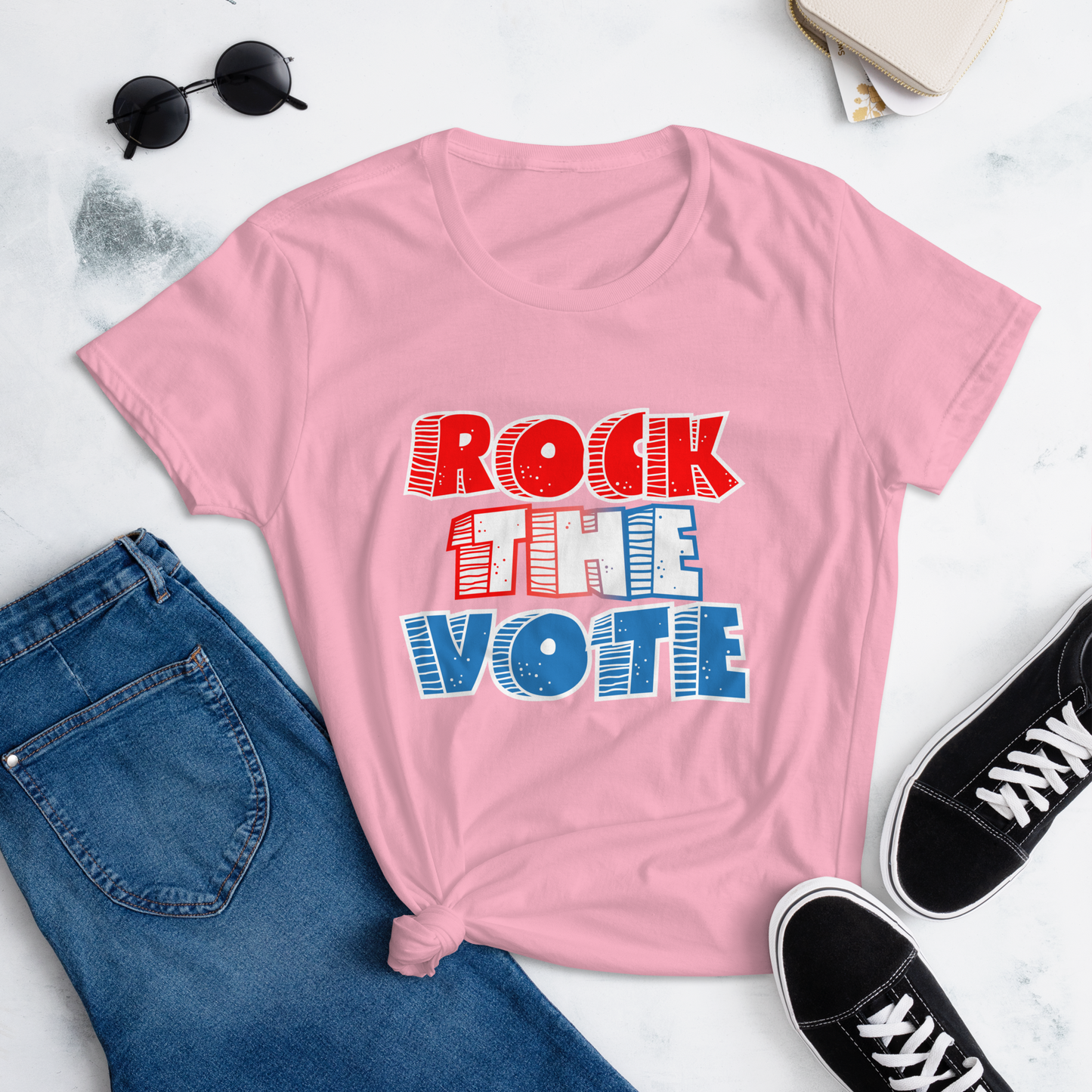 Rock The Vote T-Shirt –GenX Inspired Election Apparel - Women’s Gildan 880 – White Outline