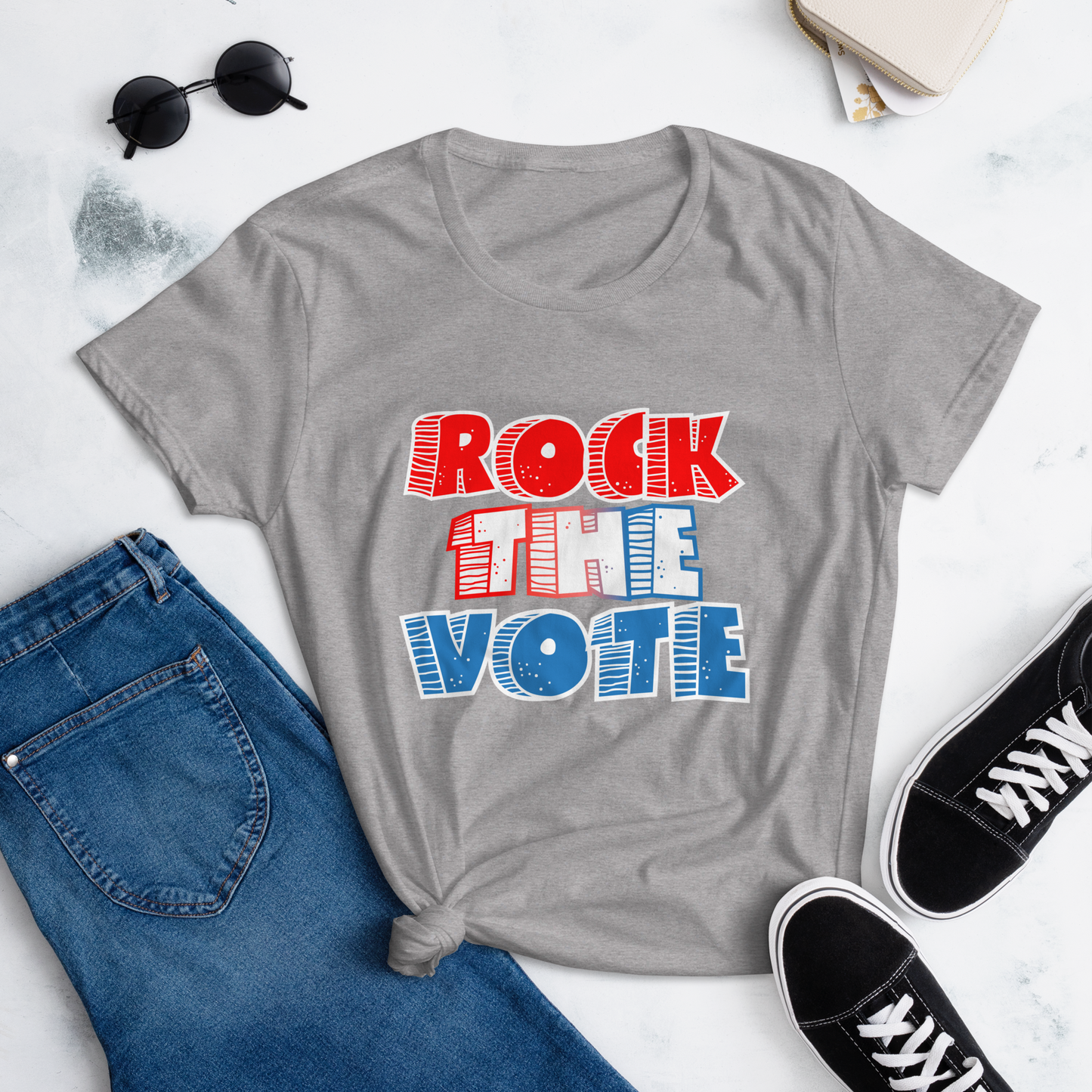 Rock The Vote T-Shirt –GenX Inspired Election Apparel - Women’s Gildan 880 – White Outline