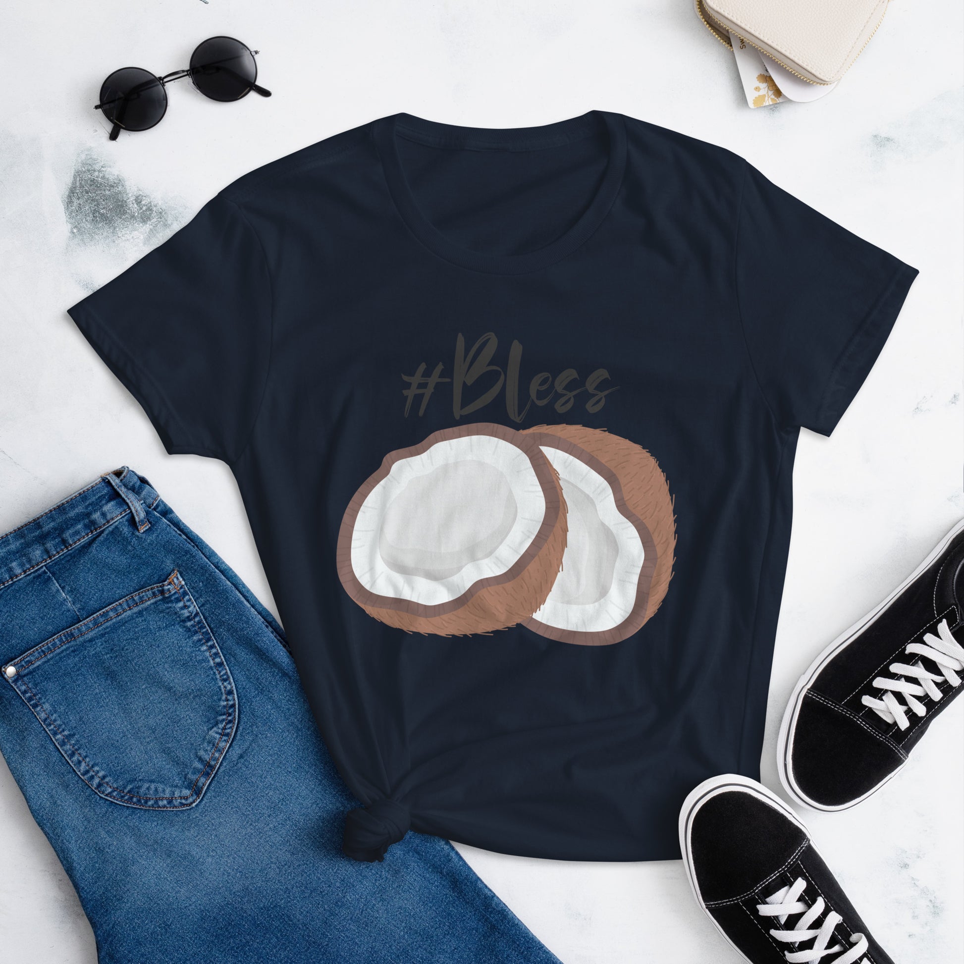 Embrace tropical vibes with our #Bless Coconut Vibes T-Shirt. Featuring a vibrant coconut graphic and empowering hashtag, this comfy tee is perfect for any casual occasion. Available in multiple sizes, it's a unique addition to your wardrobe. Shop now and spread positive vibes!