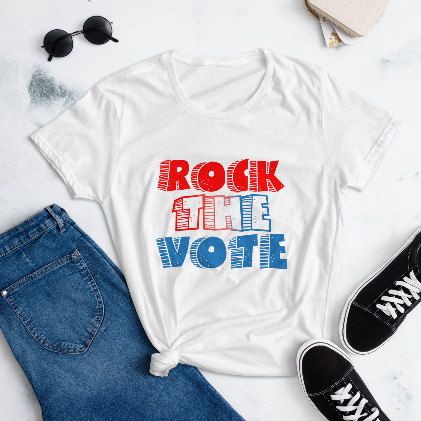 Rock The Vote T-Shirt –GenX Inspired Election Apparel - Women’s Gildan 880 – White Outline